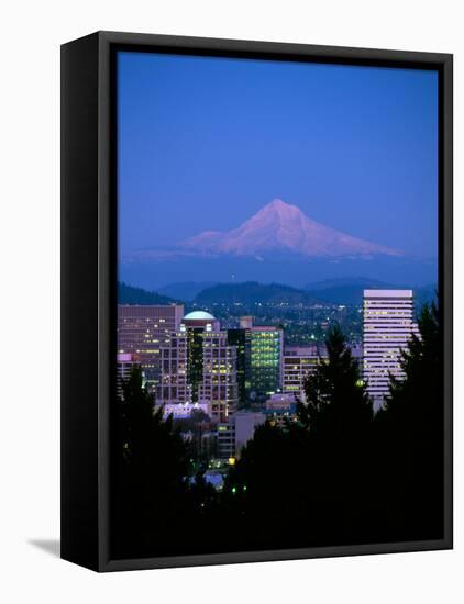 Night View of Downtown and Mt Hood, Portland, Oregon, USA-Janis Miglavs-Framed Stretched Canvas