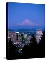 Night View of Downtown and Mt Hood, Portland, Oregon, USA-Janis Miglavs-Stretched Canvas