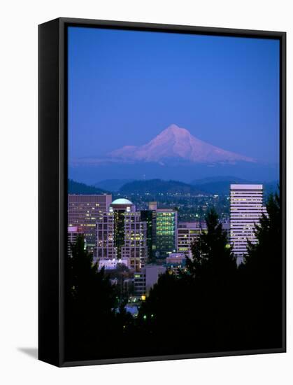 Night View of Downtown and Mt Hood, Portland, Oregon, USA-Janis Miglavs-Framed Stretched Canvas