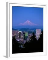 Night View of Downtown and Mt Hood, Portland, Oregon, USA-Janis Miglavs-Framed Premium Photographic Print