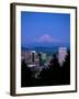 Night View of Downtown and Mt Hood, Portland, Oregon, USA-Janis Miglavs-Framed Premium Photographic Print
