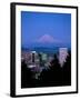 Night View of Downtown and Mt Hood, Portland, Oregon, USA-Janis Miglavs-Framed Premium Photographic Print