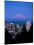 Night View of Downtown and Mt Hood, Portland, Oregon, USA-Janis Miglavs-Mounted Photographic Print