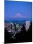 Night View of Downtown and Mt Hood, Portland, Oregon, USA-Janis Miglavs-Mounted Photographic Print