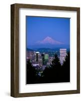 Night View of Downtown and Mt Hood, Portland, Oregon, USA-Janis Miglavs-Framed Photographic Print