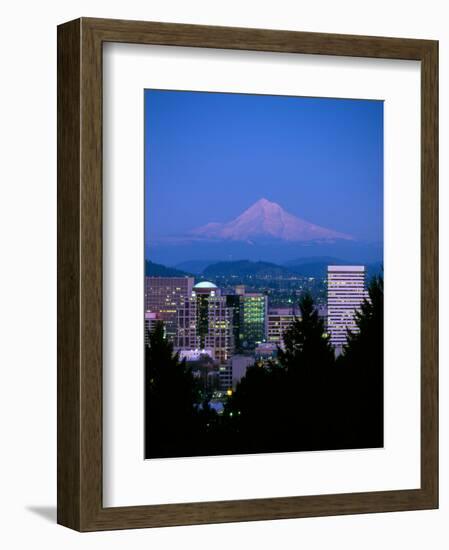 Night View of Downtown and Mt Hood, Portland, Oregon, USA-Janis Miglavs-Framed Photographic Print