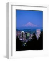 Night View of Downtown and Mt Hood, Portland, Oregon, USA-Janis Miglavs-Framed Photographic Print