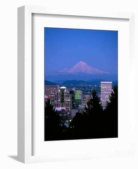 Night View of Downtown and Mt Hood, Portland, Oregon, USA-Janis Miglavs-Framed Photographic Print