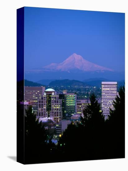 Night View of Downtown and Mt Hood, Portland, Oregon, USA-Janis Miglavs-Stretched Canvas