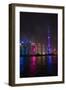 Night view of high-rises by Huangpu River, Pudong, Shanghai, China-Keren Su-Framed Photographic Print