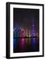 Night view of high-rises by Huangpu River, Pudong, Shanghai, China-Keren Su-Framed Photographic Print