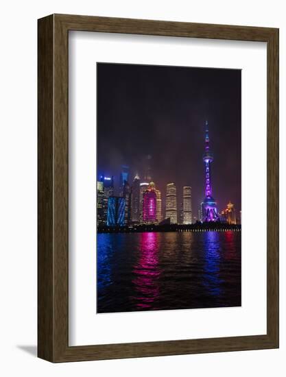 Night view of high-rises by Huangpu River, Pudong, Shanghai, China-Keren Su-Framed Photographic Print