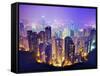 Night View of Hong Kong, China from Victoria Harbor-Sean Pavone-Framed Stretched Canvas