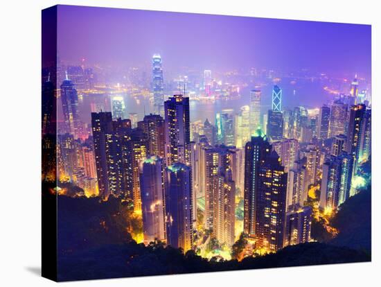 Night View of Hong Kong, China from Victoria Harbor-Sean Pavone-Stretched Canvas