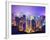 Night View of Hong Kong, China from Victoria Harbor-Sean Pavone-Framed Photographic Print