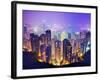 Night View of Hong Kong, China from Victoria Harbor-Sean Pavone-Framed Photographic Print