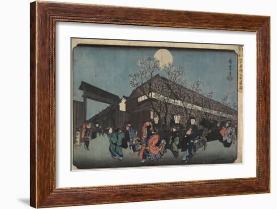 Night View of Nakanomachi with Cherry Blossoms in the Yoshiwara, 1832-1834-Utagawa Hiroshige-Framed Giclee Print