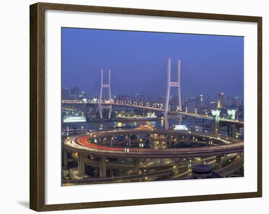 Night View of Nanpu Bridge and Huangpu River, Shanghai, China-Steve Vidler-Framed Photographic Print