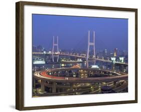 Night View of Nanpu Bridge and Huangpu River, Shanghai, China-Steve Vidler-Framed Photographic Print