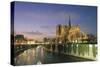 Night View of Notre-Dame and River Seine-null-Stretched Canvas