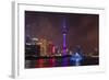 Night view of Oriental Pearl TV Tower and high-rises by Huangpu River, Pudong, Shanghai, China-Keren Su-Framed Photographic Print