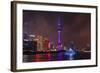 Night view of Oriental Pearl TV Tower and high-rises by Huangpu River, Pudong, Shanghai, China-Keren Su-Framed Photographic Print