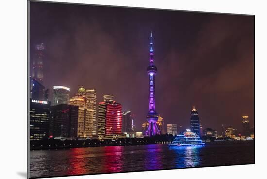 Night view of Oriental Pearl TV Tower and high-rises by Huangpu River, Pudong, Shanghai, China-Keren Su-Mounted Photographic Print