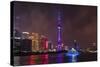 Night view of Oriental Pearl TV Tower and high-rises by Huangpu River, Pudong, Shanghai, China-Keren Su-Stretched Canvas