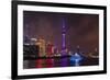 Night view of Oriental Pearl TV Tower and high-rises by Huangpu River, Pudong, Shanghai, China-Keren Su-Framed Photographic Print