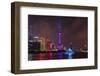 Night view of Oriental Pearl TV Tower and high-rises by Huangpu River, Pudong, Shanghai, China-Keren Su-Framed Photographic Print