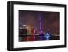 Night view of Oriental Pearl TV Tower and high-rises by Huangpu River, Pudong, Shanghai, China-Keren Su-Framed Photographic Print