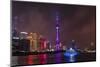 Night view of Oriental Pearl TV Tower and high-rises by Huangpu River, Pudong, Shanghai, China-Keren Su-Mounted Photographic Print