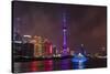 Night view of Oriental Pearl TV Tower and high-rises by Huangpu River, Pudong, Shanghai, China-Keren Su-Stretched Canvas