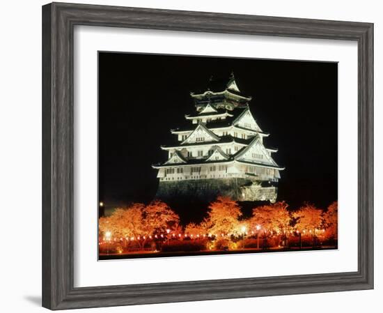 Night View of Osaka Castle with Cherry Blossoms, Japan-null-Framed Photographic Print