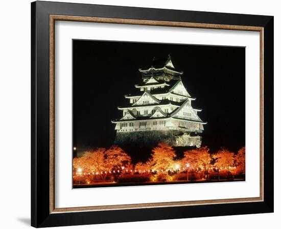 Night View of Osaka Castle with Cherry Blossoms, Japan-null-Framed Photographic Print