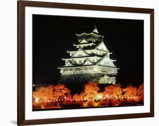 Night View of Osaka Castle with Cherry Blossoms, Japan-null-Framed Photographic Print