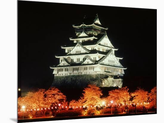 Night View of Osaka Castle with Cherry Blossoms, Japan-null-Mounted Photographic Print