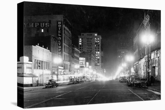 Night View of Pacific Avenue in Tacoma, WA Photograph - Tacoma, WA-Lantern Press-Stretched Canvas