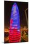 Night view of phallic-shaped Torre Agbar or Abbar Tower in Barcelona, Spain, designed by Jean No...-null-Mounted Photographic Print