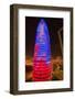 Night view of phallic-shaped Torre Agbar or Abbar Tower in Barcelona, Spain, designed by Jean No...-null-Framed Photographic Print