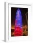 Night view of phallic-shaped Torre Agbar or Abbar Tower in Barcelona, Spain, designed by Jean No...-null-Framed Photographic Print