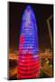 Night view of phallic-shaped Torre Agbar or Abbar Tower in Barcelona, Spain, designed by Jean No...-null-Mounted Photographic Print