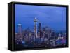 Night View of Seattle Skyline with Christmas Tree on the Space Needle-Terry Eggers-Framed Stretched Canvas