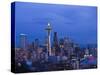 Night View of Seattle Skyline with Christmas Tree on the Space Needle-Terry Eggers-Stretched Canvas