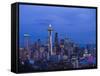 Night View of Seattle Skyline with Christmas Tree on the Space Needle-Terry Eggers-Framed Stretched Canvas