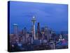 Night View of Seattle Skyline with Christmas Tree on the Space Needle-Terry Eggers-Stretched Canvas