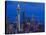 Night View of Seattle Skyline with Christmas Tree on the Space Needle-Terry Eggers-Stretched Canvas