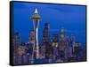 Night View of Seattle Skyline with Christmas Tree on the Space Needle-Terry Eggers-Framed Stretched Canvas