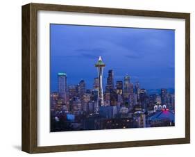 Night View of Seattle Skyline with Christmas Tree on the Space Needle-Terry Eggers-Framed Photographic Print