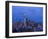 Night View of Seattle Skyline with Christmas Tree on the Space Needle-Terry Eggers-Framed Photographic Print